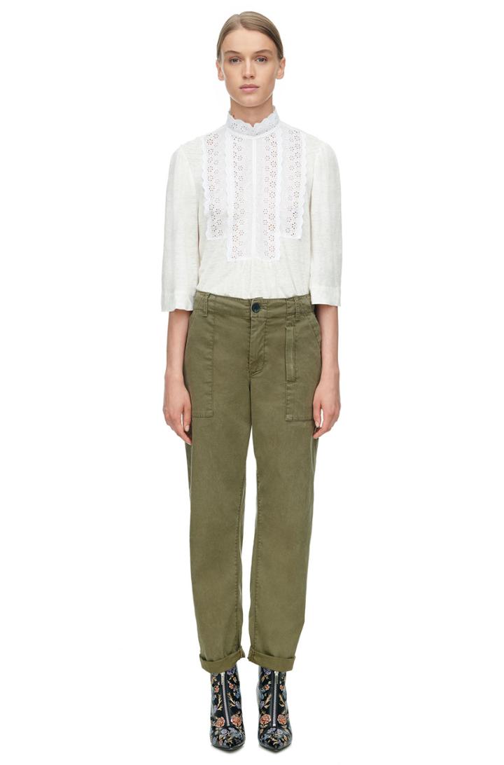 Rebecca Taylor Rebecca Taylor La Vie Long Sleeve Linen And Lace Jersey Top L Chalk