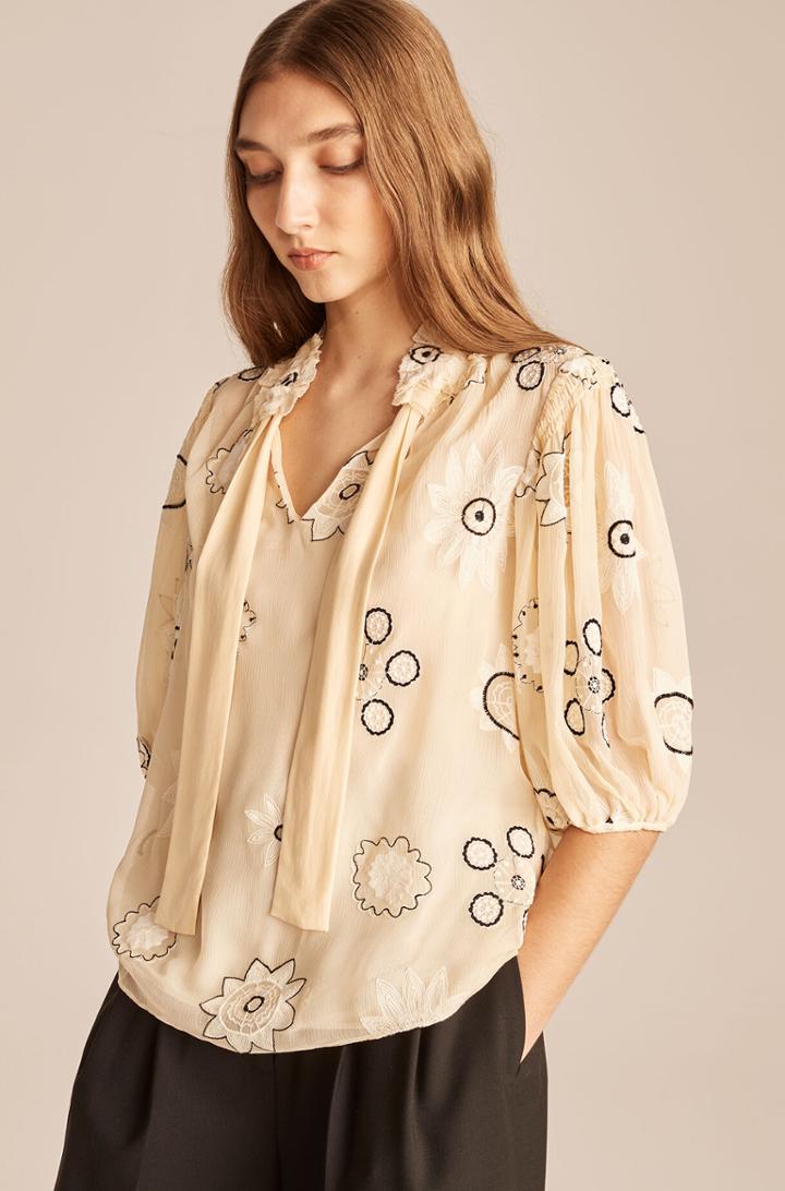 Rebecca Taylor Rebecca Taylor Parasol-embroidered Bow Blouse