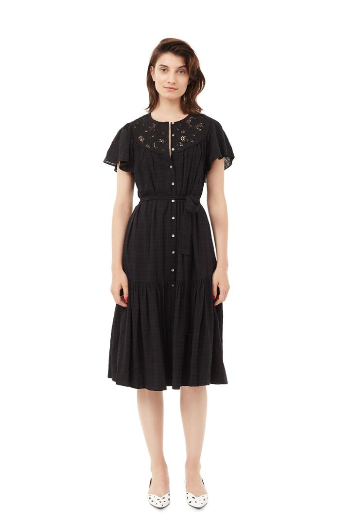 Rebecca Taylor La Vie Textured Slub Dress With Lace
