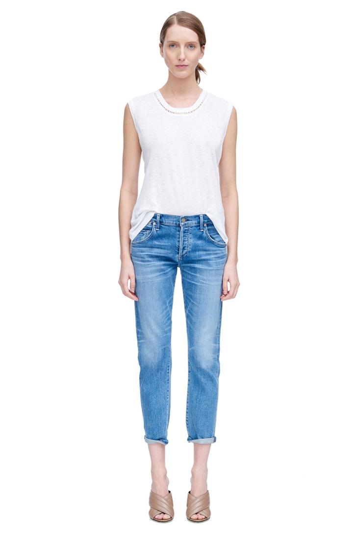 Rebecca Taylor Rebecca Taylor Sleeveless Jersey Crochet Tee S Sea Salt