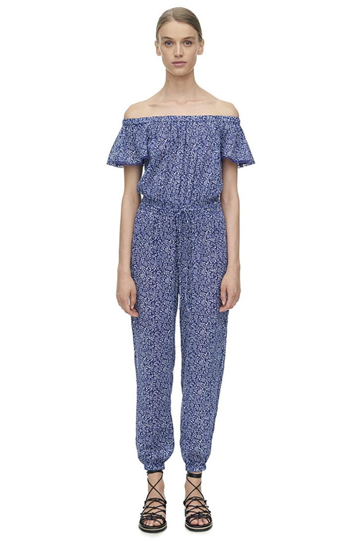 Rebecca Taylor Rebecca Taylor Woodblock Vine Print Gauze Jumpsuit 6 Ink Blue
