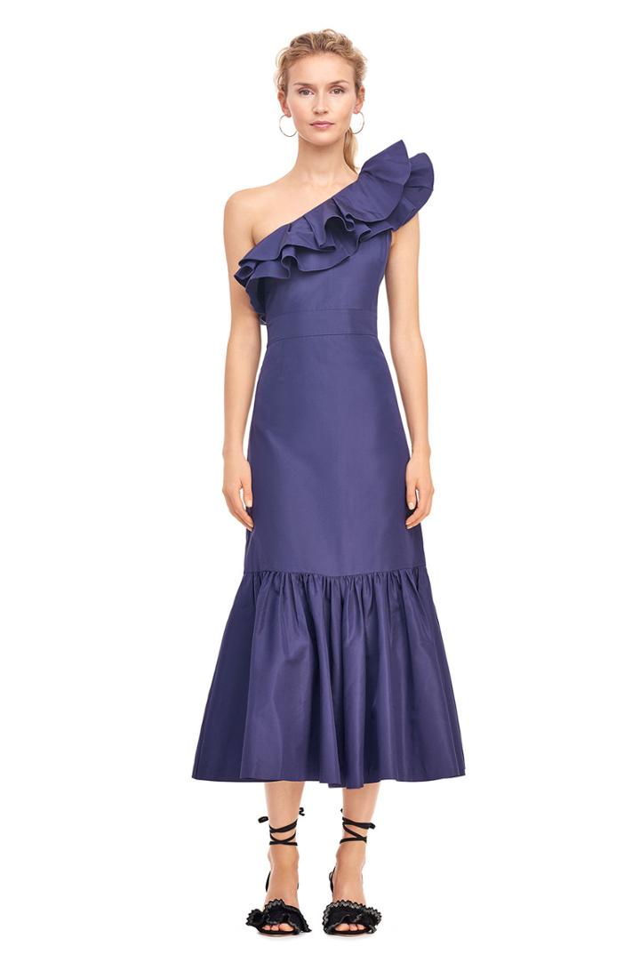 Rebecca Taylor One-shoulder Silk Faille Ruffle Dress