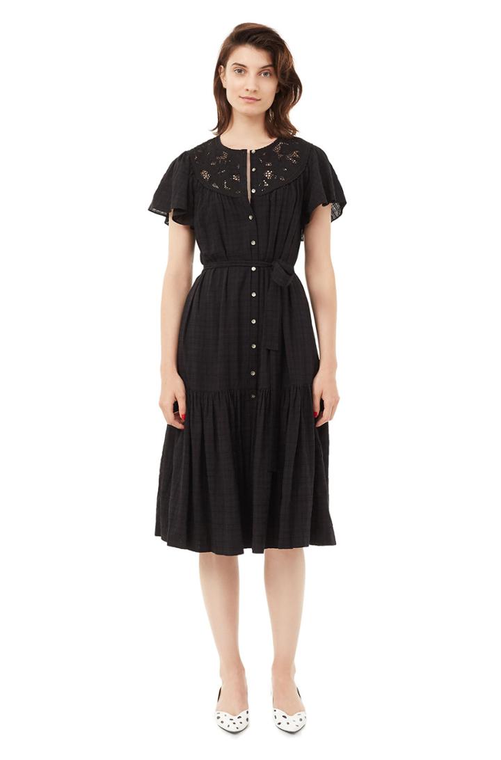 Rebecca Taylor Rebecca Taylor La Vie Textured Slub Dress With Lace Black, Size Xl