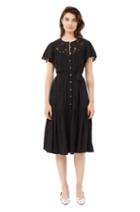 Rebecca Taylor Rebecca Taylor La Vie Textured Slub Dress With Lace Black, Size Xl