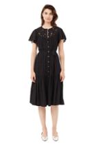 Rebecca Taylor Rebecca Taylor La Vie Textured Slub Dress With Lace Black, Size Xl