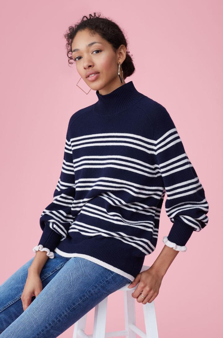 Rebecca Taylor Striped Turtleneck Pullover
