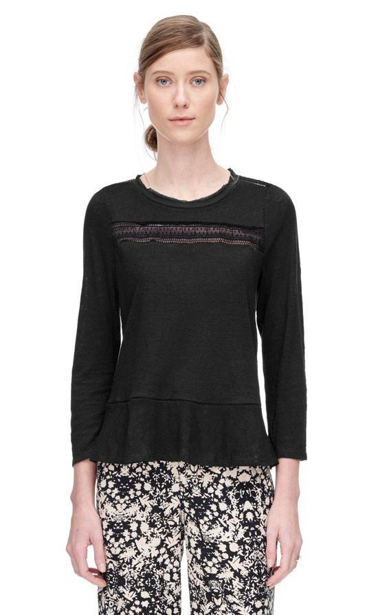 Rebecca Taylor Rebecca Taylor Long Sleeve Slub Knit Tee With Lace