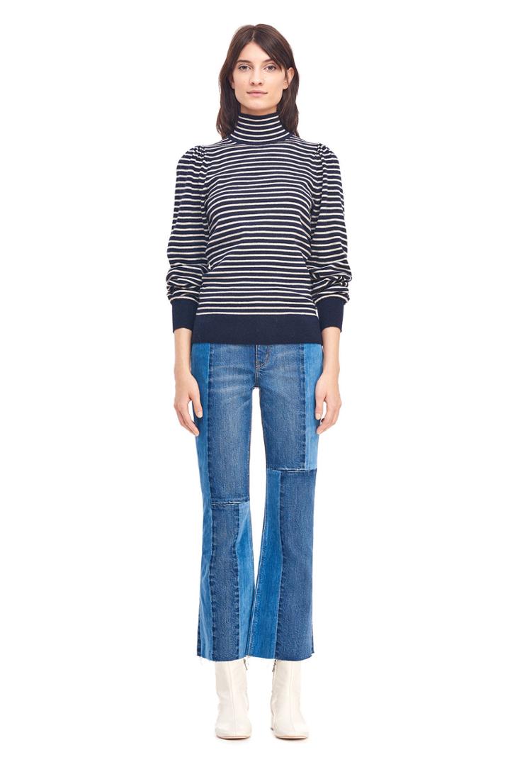 Rebecca Taylor La Vie Striped Rib Turtleneck Pullover