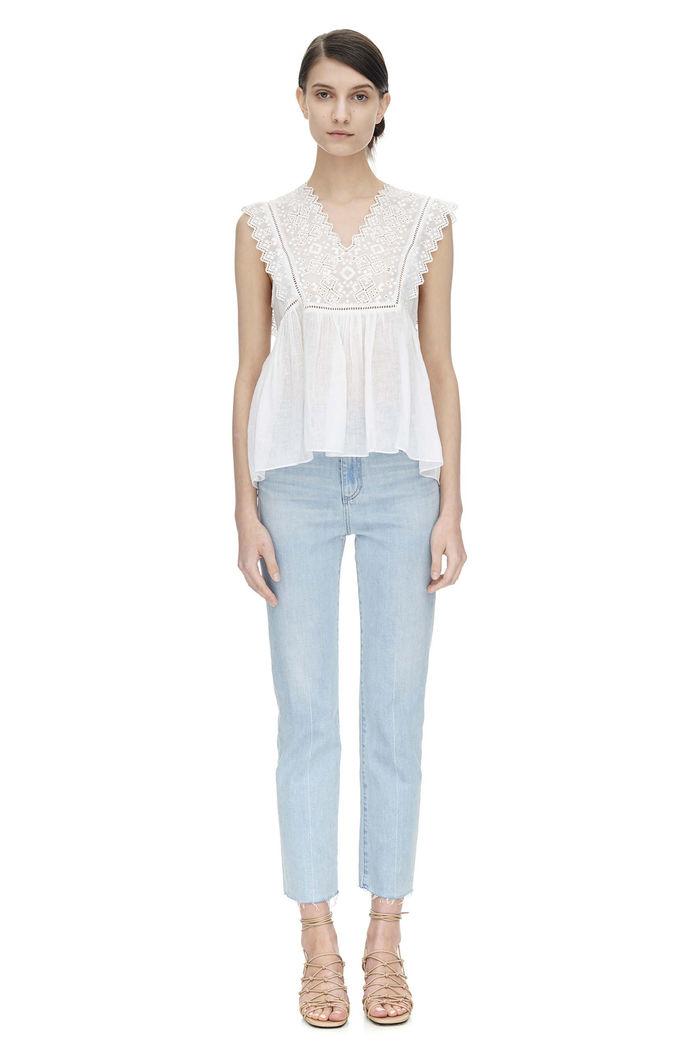 Rebecca Taylor Rebecca Taylor Sleeveless Stitched Square Embroidered Top 8 Snow