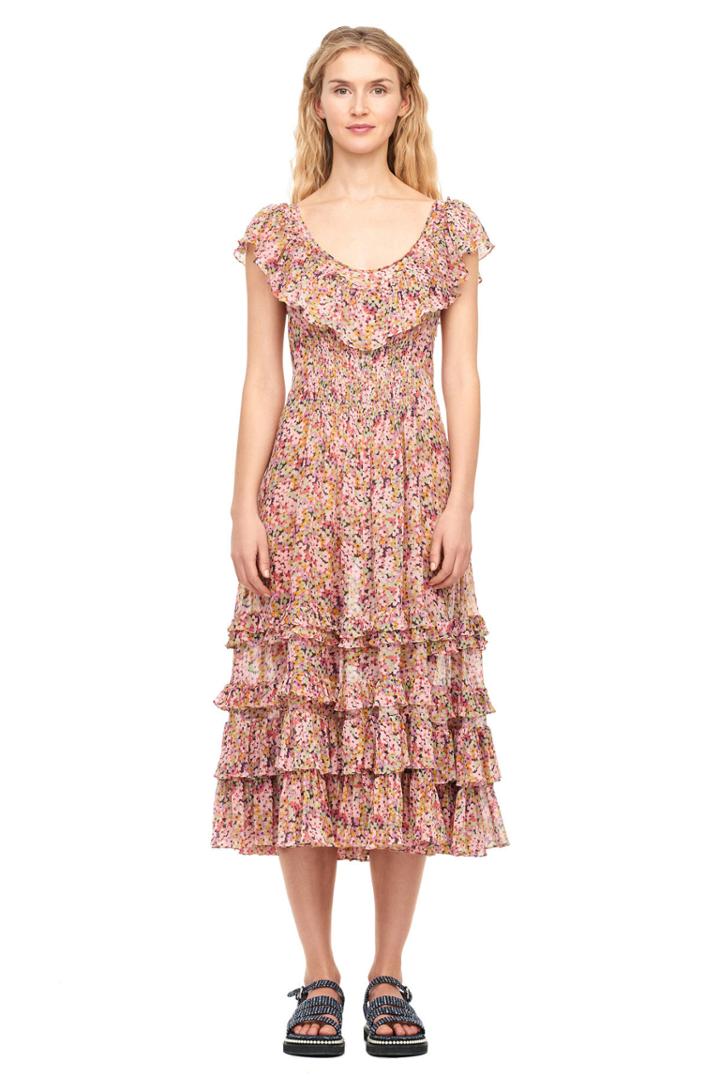 Rebecca Taylor Margo Floral Silk Cotton Voile Ruffle Dress