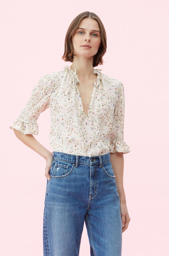 Rebecca Taylor Rebecca Taylor Vivianna Vine Jacquard Silk Top Cream, Size 0