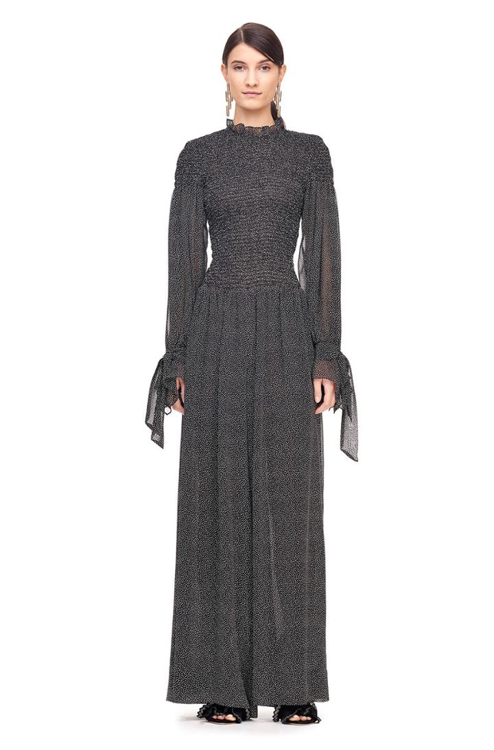 Rebecca Taylor Pebble Print Silk Chiffon Smocked Jumpsuit