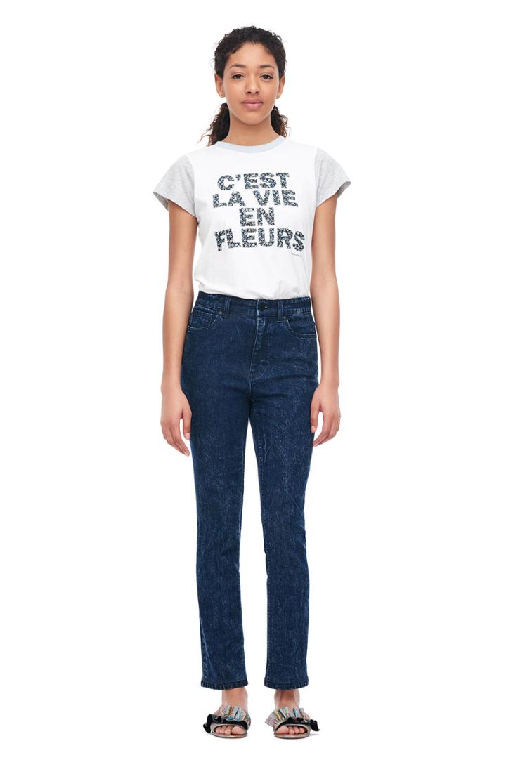Rebecca Taylor Rebecca Taylor La Vie Printed Floral Logo Jersey Tee Milk White, Size Xl