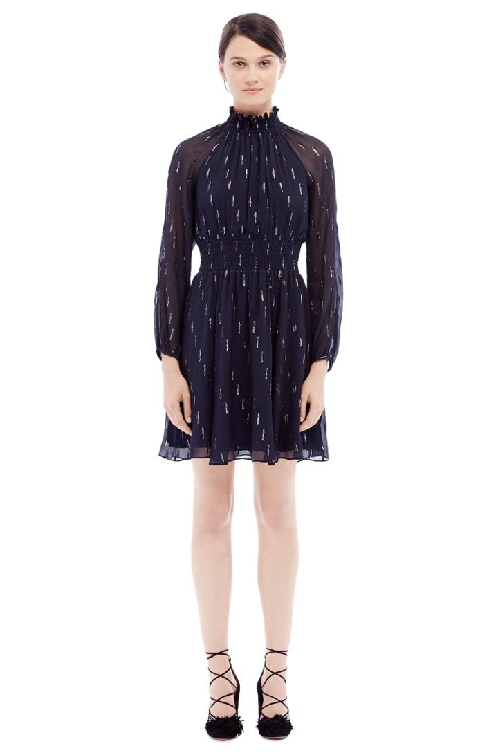 Rebecca Taylor Rebecca Taylor Long Sleeve Metallic Clip Dress 2 Dark Navy