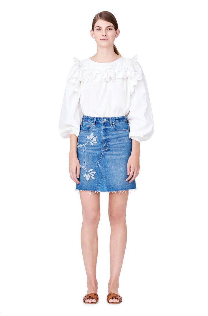 Rebecca Taylor La Vie Floral Patched Denim Skirt