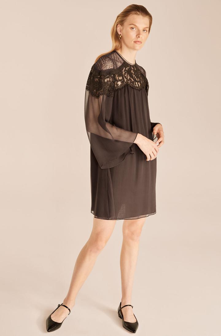 Rebecca Taylor Rebecca Taylor Chiffon And Lace Long Sleeve Dress