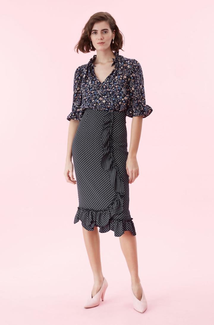 Rebecca Taylor Dot Print Ruffle Skirt