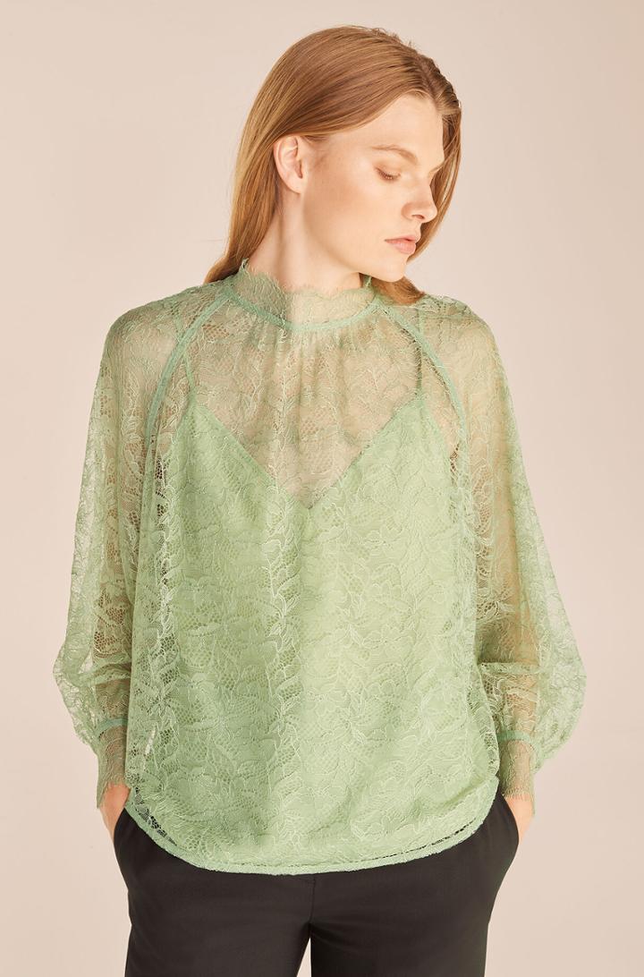 Rebecca Taylor Rebecca Taylor Lace Long Sleeve Mock Neck Top