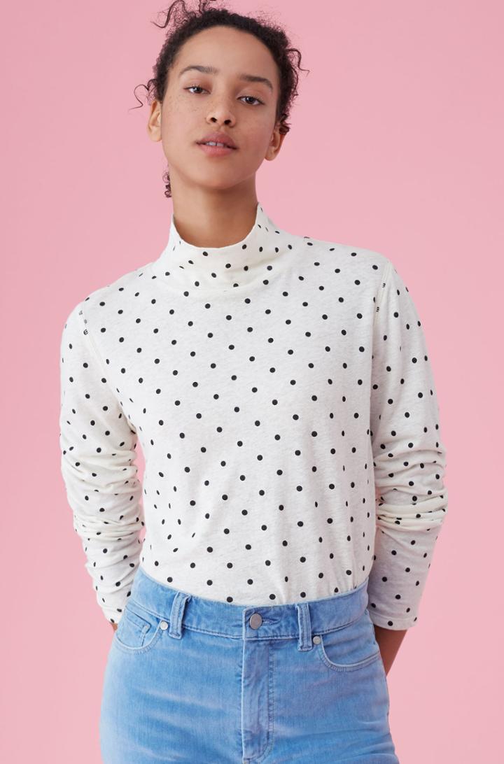 Rebecca Taylor La Vie Estelle Dot Jersey Turtleneck Top