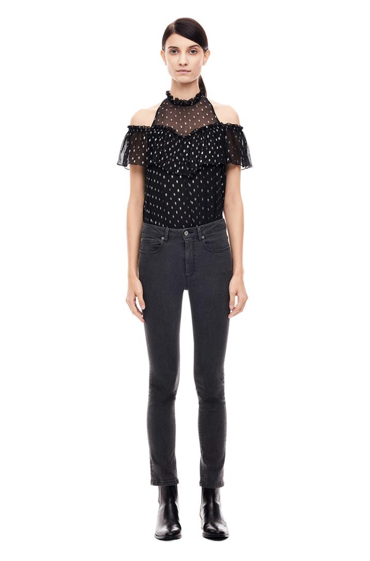 Rebecca Taylor Open Shoulder Metallic Clip Top