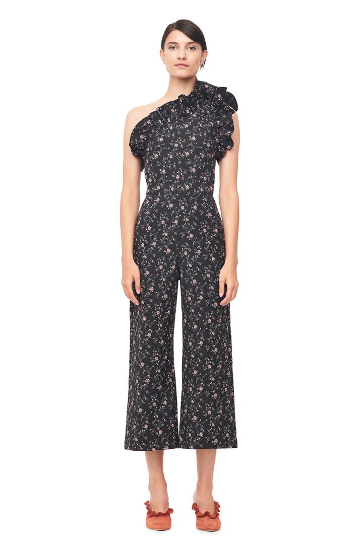 Rebecca Taylor One-shoulder Stretch Floral Jacquard Jumpsuit