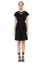 Rebecca Taylor Rebecca Taylor Short Sleeve Crepe And Lace Dress 4 Black