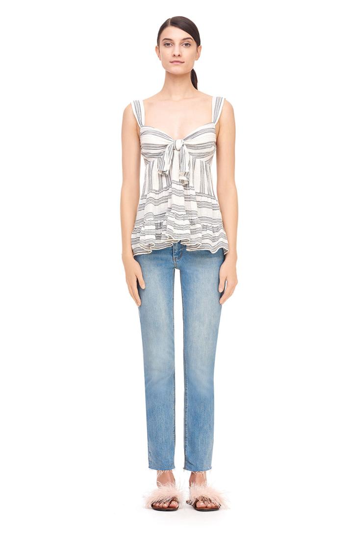 Rebecca Taylor La Vie Gauzy Stripe Bow Top