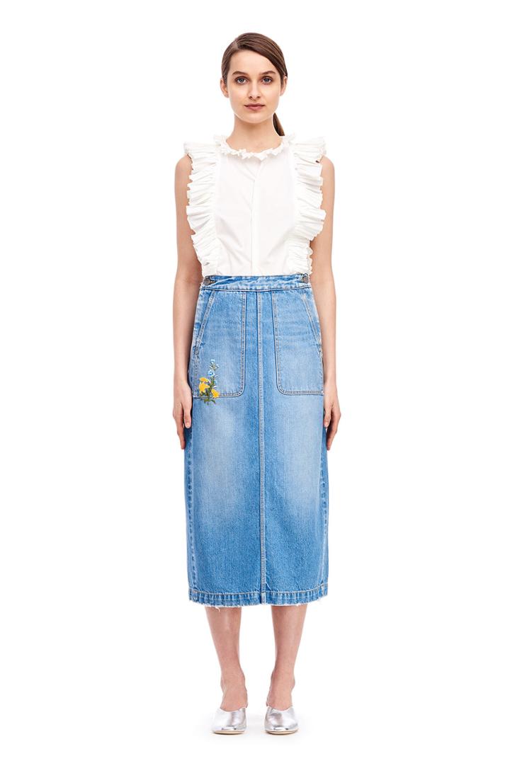 Rebecca Taylor La Vie Embroidered Denim Skirt