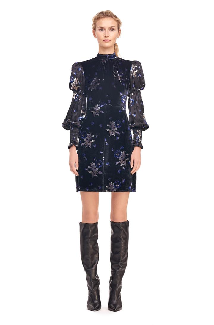 Rebecca Taylor Violet Floral Satin Burnout & Velvet Dress