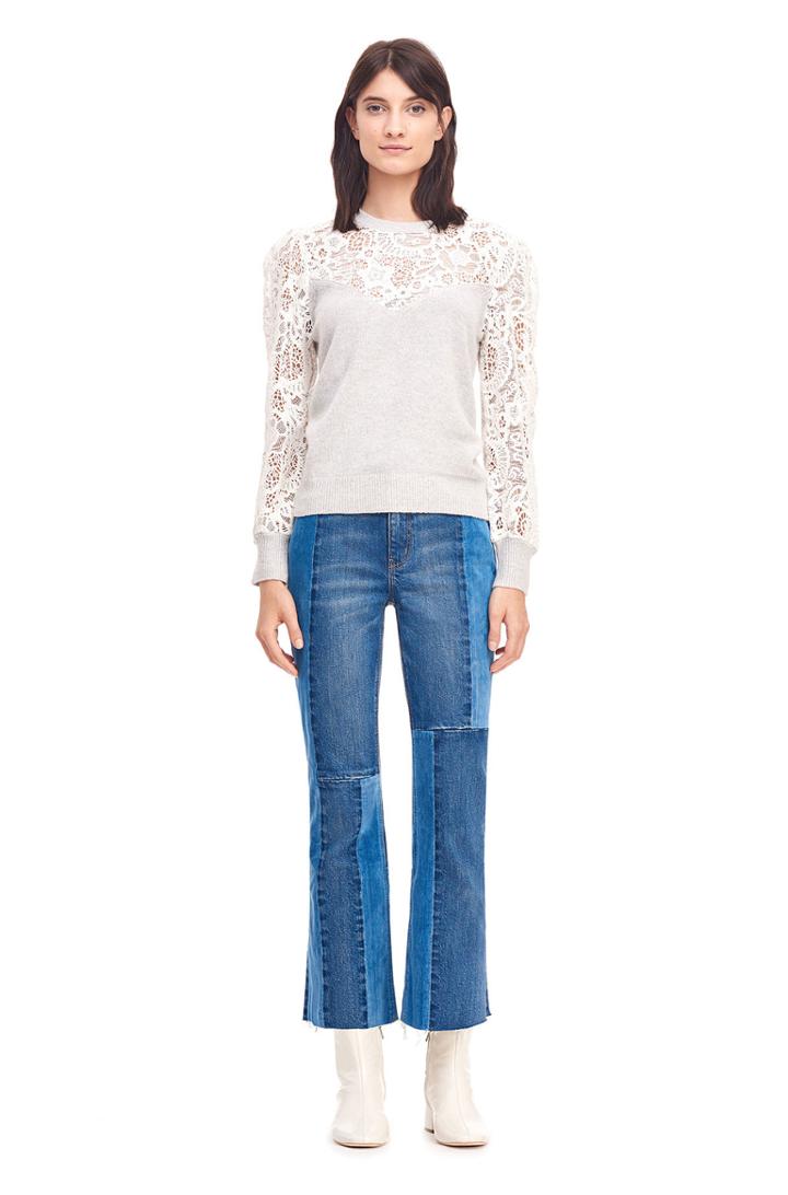 Rebecca Taylor Luna Script Lace Sleeve Pullover