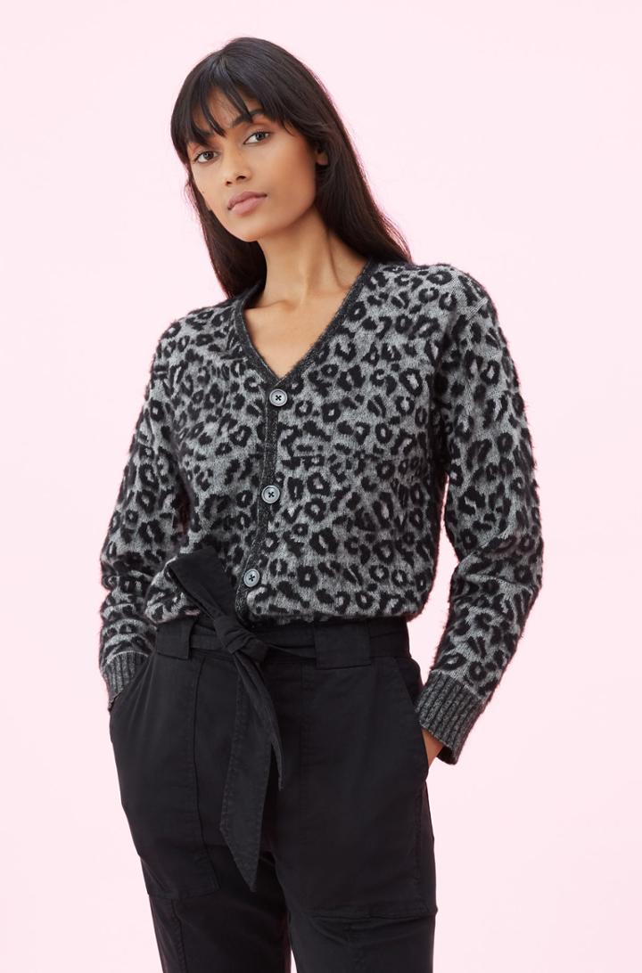 Rebecca Taylor La Vie Leopard Jacquard Cardigan