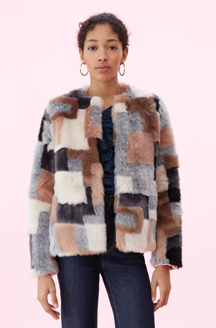 Rebecca Taylor La Vie Patchwork Faux Fur Coat