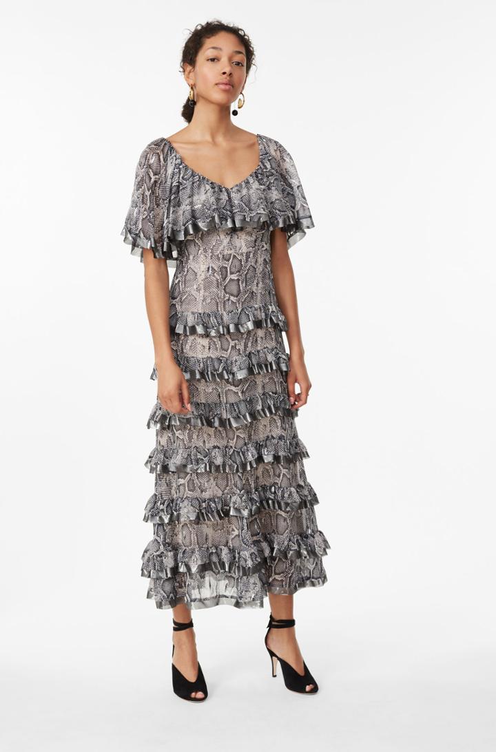 Rebecca Taylor Snake Print Tiered Ruffle Dress
