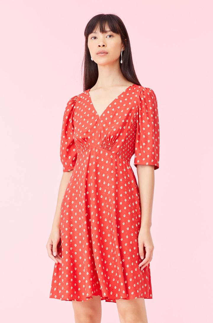 Rebecca Taylor Rebecca Taylor Sunrise Dot Jacquard V-neck Dress