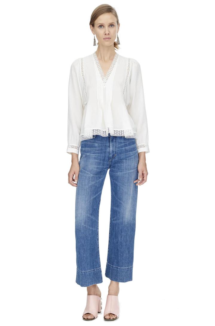 Rebecca Taylor Long Sleeve Lace Inset Top
