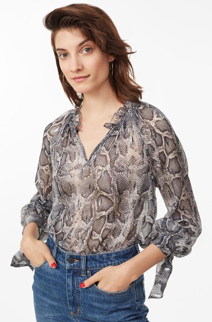 Rebecca Taylor Snake Print Metallic Clip Top