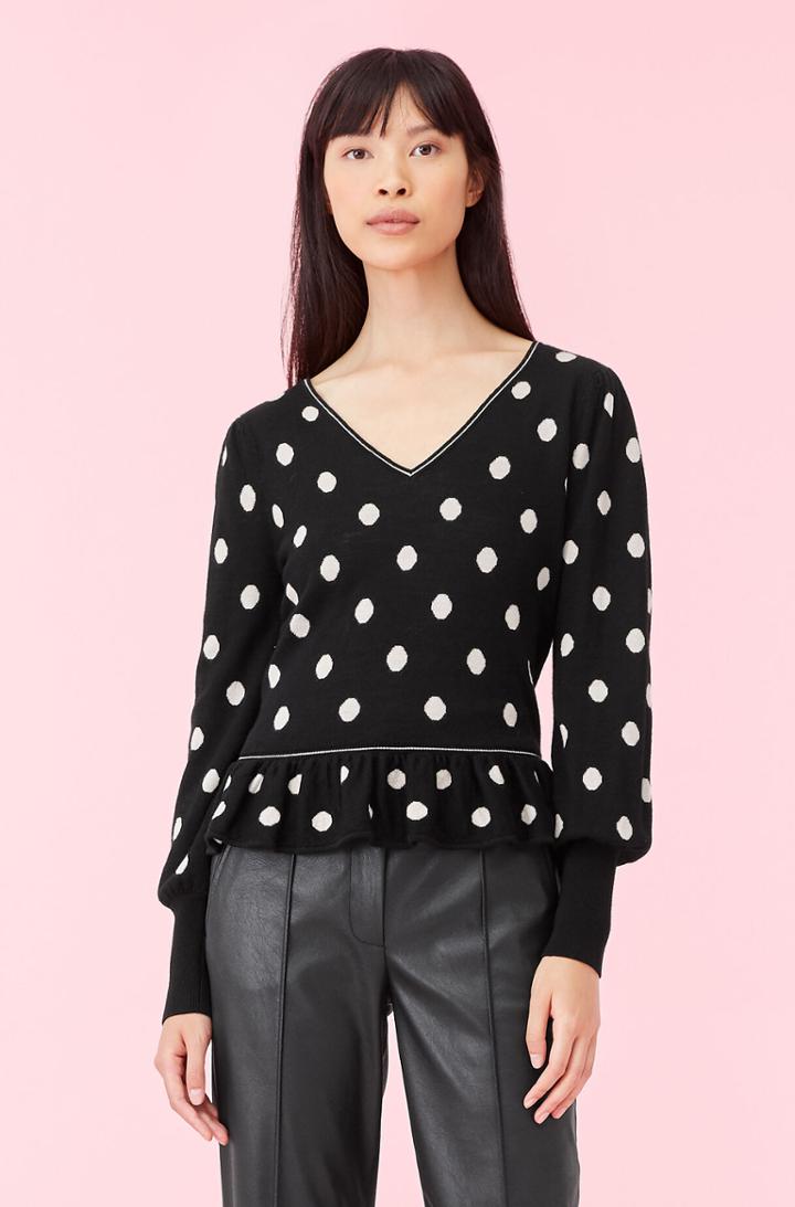 Rebecca Taylor Rebecca Taylor Dot Jacquard Peplum Pullover