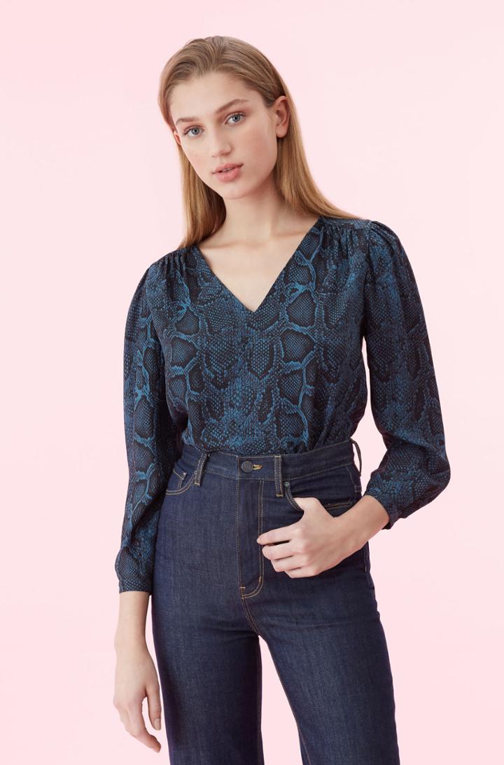 Rebecca Taylor Rebecca Taylor Snake Print Silk V-neck Top Storm, Size 00