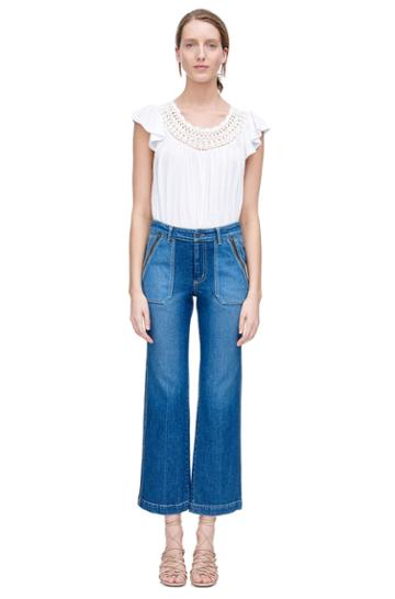 Rebecca Taylor Rebecca Taylor Jersey Crochet Tee M Sea Salt