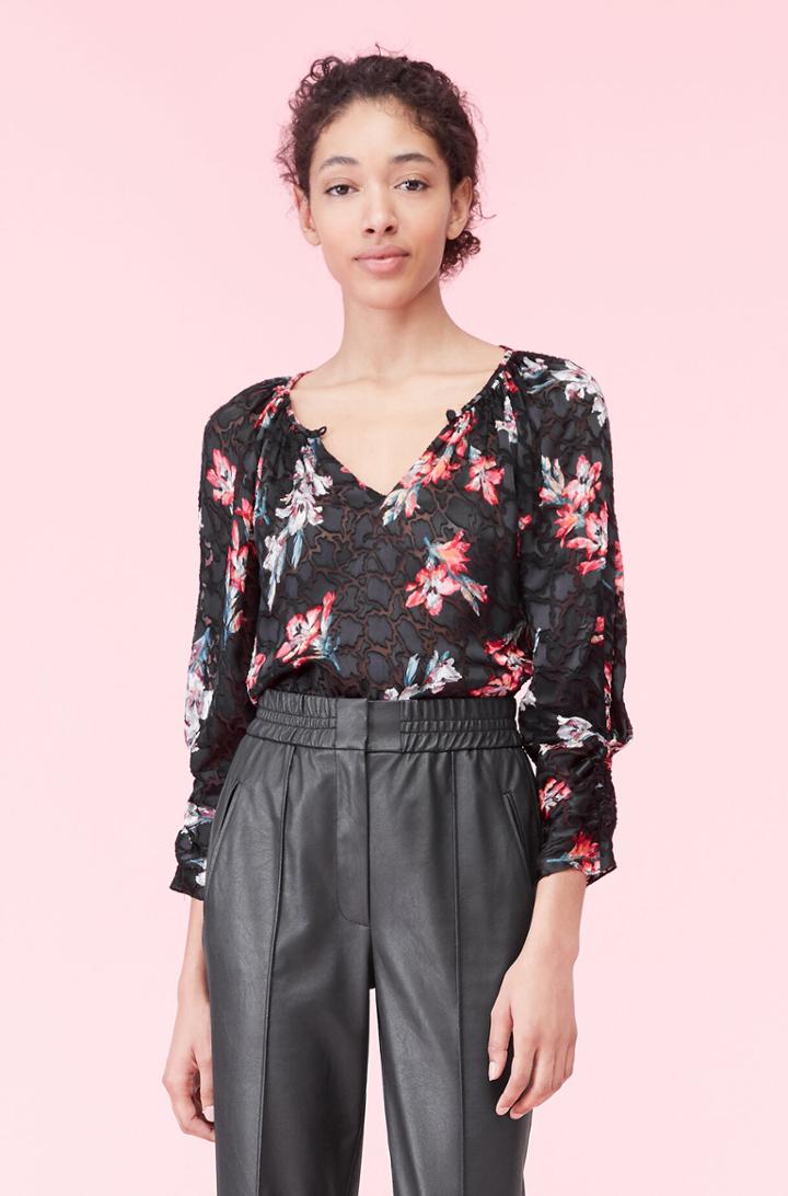 Rebecca Taylor Rebecca Taylor Noha Floral Satin Burnout Top