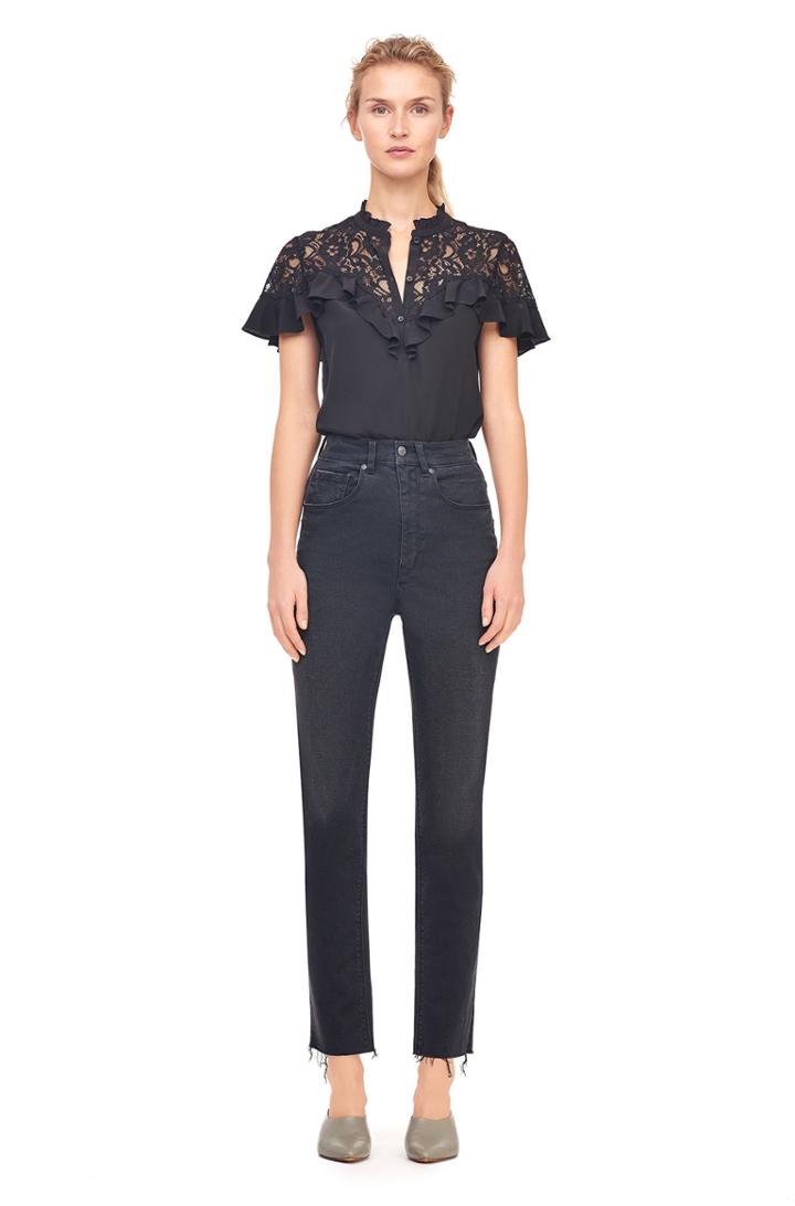 Rebecca Taylor Silk & Lace Ruffle Top
