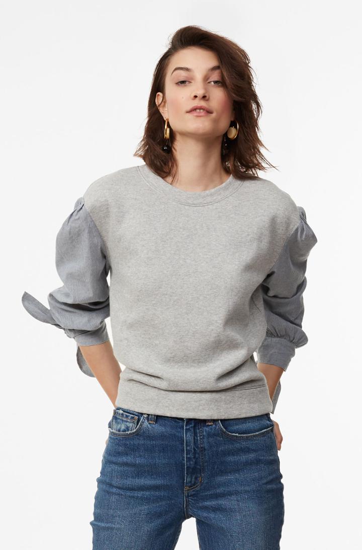 Rebecca Taylor La Vie Striped Sleeve Fleece Pullover