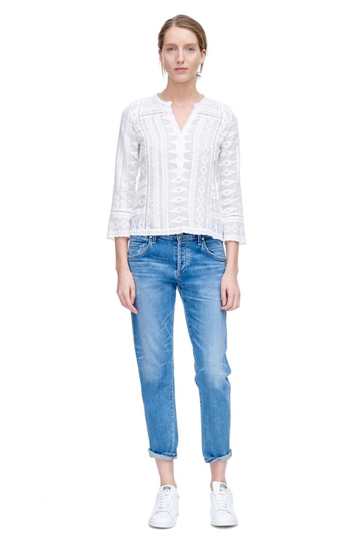 Rebecca Taylor Rebecca Taylor Long Sleeve Embroidered Gauze Top 6 Sea Salt