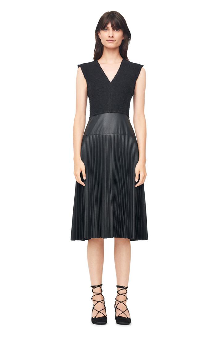 Rebecca Taylor Vegan Leather & Boucle Knit Dress