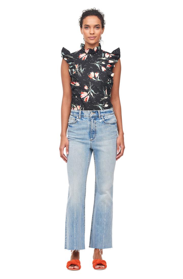 Rebecca Taylor Ikat Tulip Poplin Ruffle Top