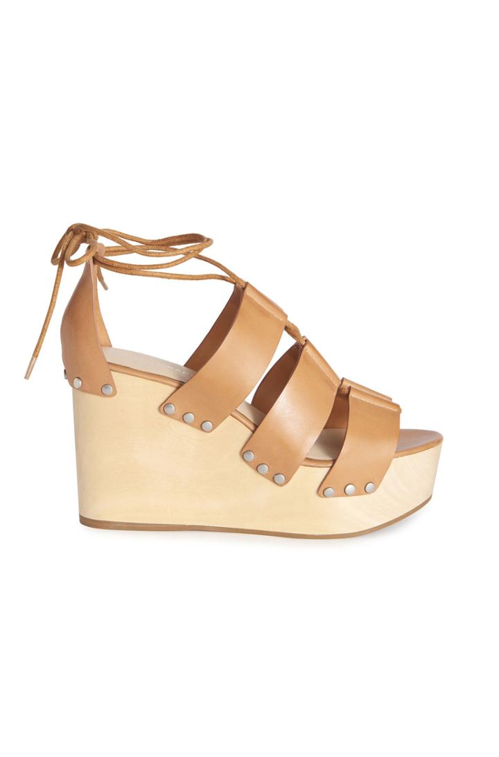 Rebecca Taylor Loeffler Randall Ines Gladiator Wedge Sandal 6 Light Cuoio