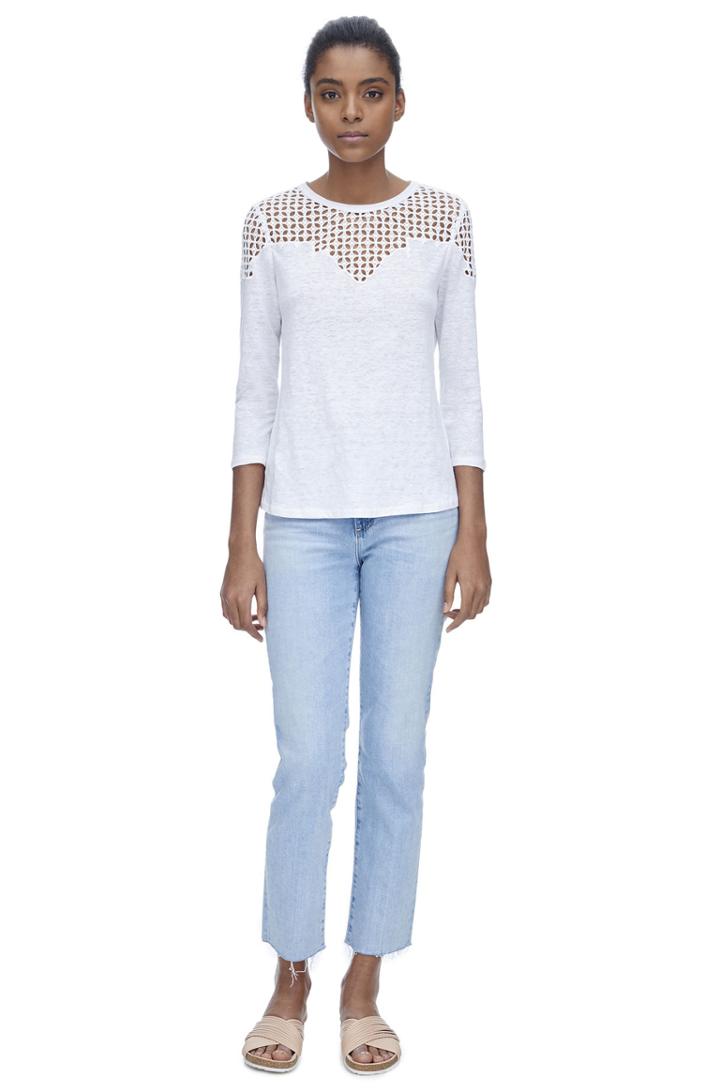 Rebecca Taylor Rebecca Taylor Long Sleeve Linen Lace Tee Xs Snow
