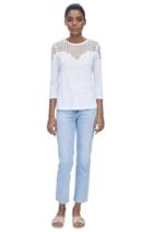 Rebecca Taylor Rebecca Taylor Long Sleeve Linen Lace Tee S Snow