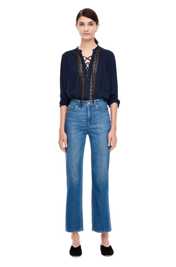Rebecca Taylor Long Sleeve Georgette And Lace Top