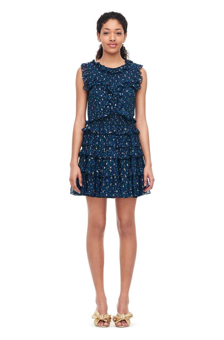 Rebecca Taylor Speckled Dot Metallic Clip Ruffle Dress